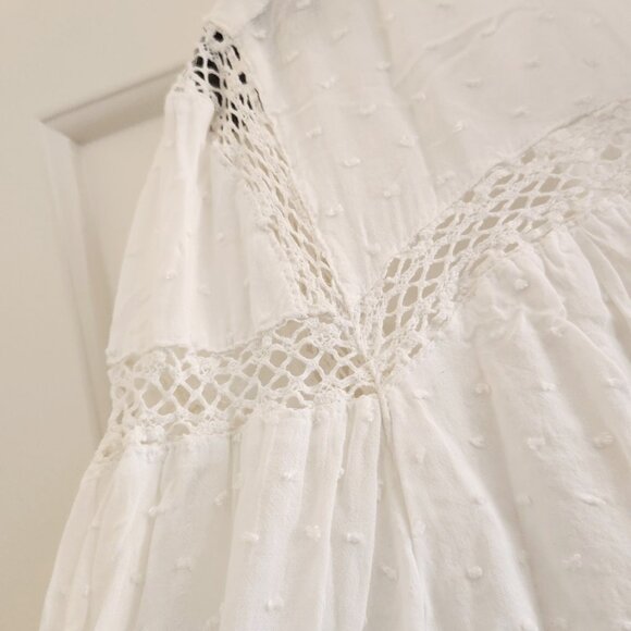 Free People sz S Swiss Dot Everyday Every Girl Lace Top Button Down Blouse Rayon - Picture 9 of 16